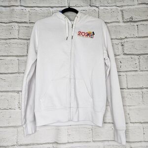 Disney Parks 2021 Mickey Mouse Hoodie Zip Up White Jacket Womens Medium Cotton